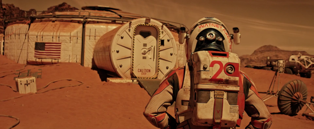 Imagem mostrando como seria habitat em Marte. Imagem tirada de um filme hollywoodiana.