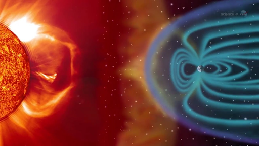 Representação artística de como o campo magnético terrestre nos protege dos ventos solares